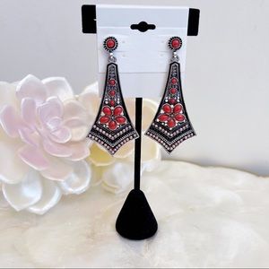 Silver Tone Faux Coral Boho Dangle Earrings NEW